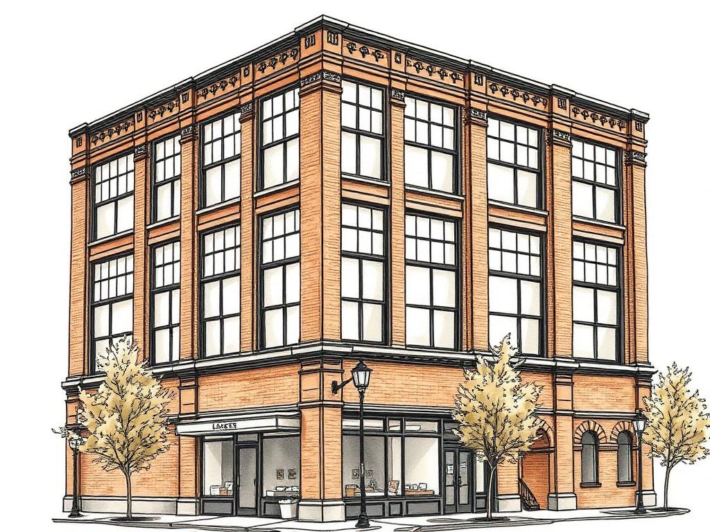 Ink sketch of a Bedford-Stuyvesant loft building